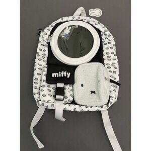 NEW Miffy Backpack Figure Black White Multi Pocket Bag Full Size Miffy Charm